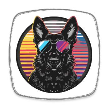 Cooler Hund mit Sonnenbrille - Viereckiger Kühlschrankmagnet - Weiß - Vorne