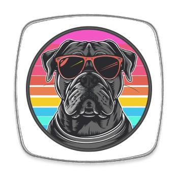 Stylischer Bulldog mit Sonnenbrille - Viereckiger Kühlschrankmagnet - Weiß - Vorne