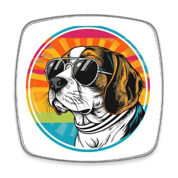 Summer dog with sunglasses - Square fridge magnet - white - Front