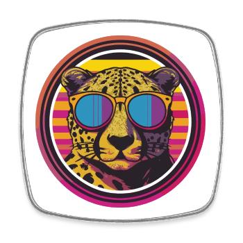 Leopard with retro style sunglasses - Square fridge magnet - white - Front