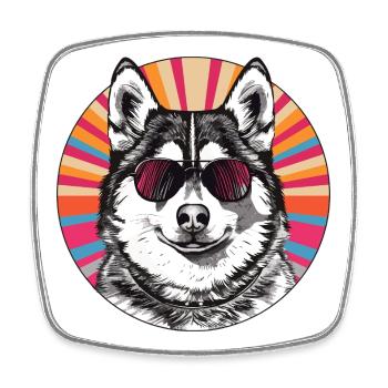 Chien décontracté avec des lunettes de soleil de style rétro - Magnet carré - blanc - Devant