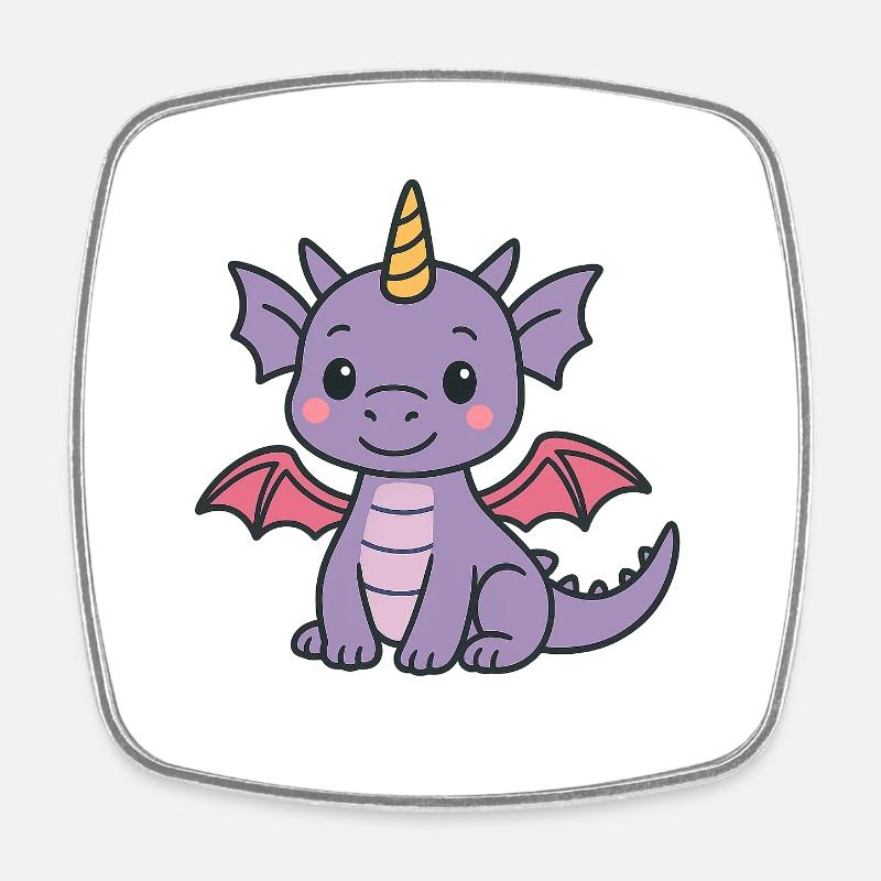 Breloque dragon mignon aux couleurs pastel - Magnet carré - blanc