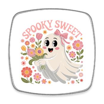 Motifs de fantômes mignons avec couronne de fleurs - Magnet carré - blanc - Devant