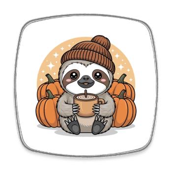 Süßer Sloth mit Kürbissen und Heißgetränk - Viereckiger Kühlschrankmagnet - Weiß - Vorne