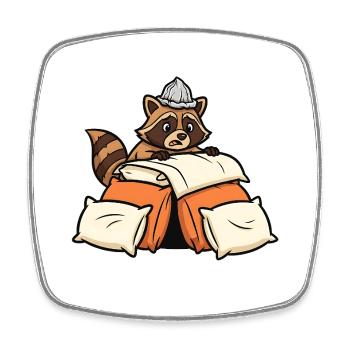 Anxious Raccoon in Bed Graphic - Square fridge magnet - white - Front