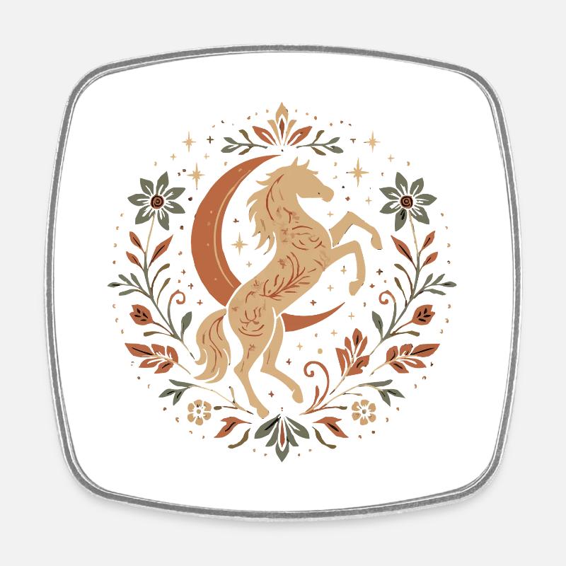 Cheval élégant avec lune et feuilles - Magnet carré - blanc
