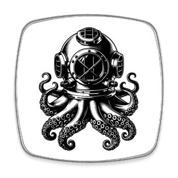 Kraken in diving helmet in vintage look - Square fridge magnet - white - Front
