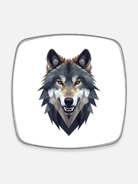 Geometric Wolf - Square fridge magnet - white