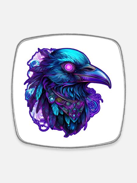 Dark Raven King – Spirit Guide - Square fridge magnet - white