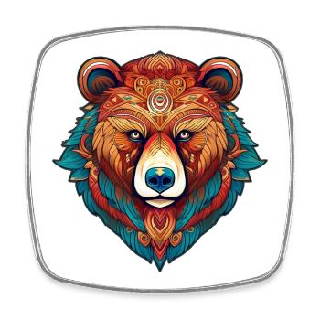 Tête d’ours tribal colorée - Magnet carré - blanc - Devant