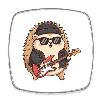 Cooler Igel mit Gitarrenkleid - Viereckiger Kühlschrankmagnet - Weiß - Vorne