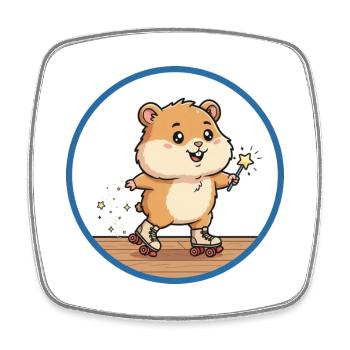 Cute hamster motif on roller skates - Square fridge magnet - white - Front