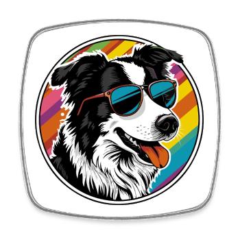 Cooler Hund mit Sonnenbrille - Viereckiger Kühlschrankmagnet - Weiß - Vorne