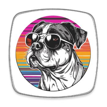 Stylischer Bulldog mit Sonnenbrille - Viereckiger Kühlschrankmagnet - Weiß - Vorne