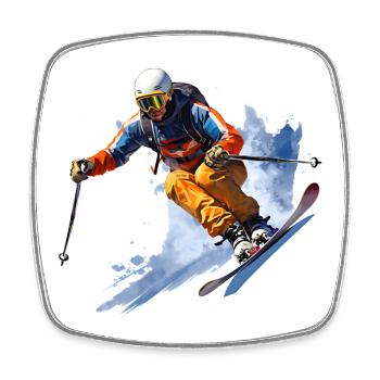 Skiing adventurer on snow - Square fridge magnet - white - Front