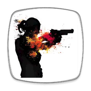 Abstract Woman with Pistol in Color Explosion, Sport - Square fridge magnet - white - Front