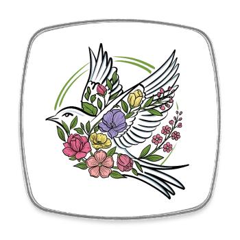 Colombe en fleurs dans la couronne de fleurs - Magnet carré - blanc - Devant