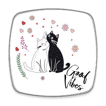 Chats joueurs avec des cœurs et des fleurs - Magnet carré - blanc - Devant