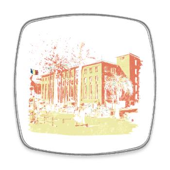 former Palais des Festivals de Cannes with palm tree - Square fridge magnet - white - Front