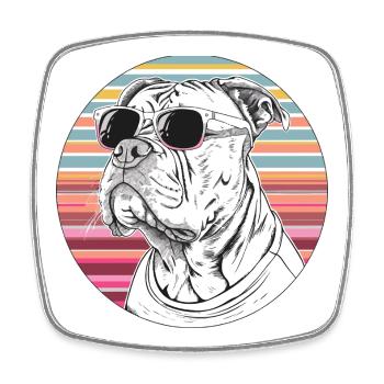 Cool Bulldog mit Sonnenbrille - Viereckiger Kühlschrankmagnet - Weiß - Vorne