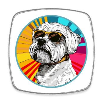 Funny dog with sunglasses - Square fridge magnet - white - Front