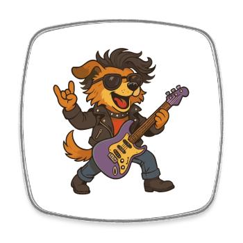 Chien à bascule avec guitare électrique - Magnet carré - blanc - Devant
