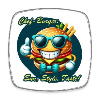Sunny Chef Burger Dessin animé Design - Magnet carré - blanc - Devant