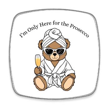 Party Teddy – Only Here for the Prosecco - Square fridge magnet - white - Front