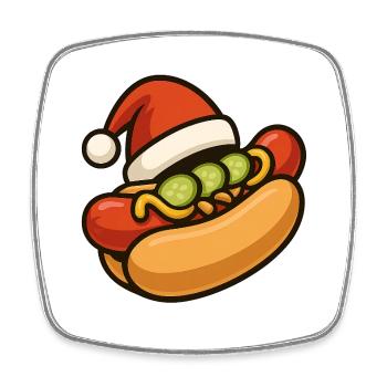 Festive hot dog with Santa hat - Square fridge magnet - white - Front