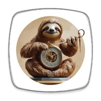 Charming sloth with clock motif - Square fridge magnet - white - Front