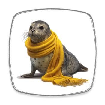 Phoque mignon avec écharpe jaune - Magnet carré - blanc - Devant