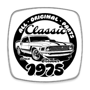 50e anniversaire - Muscle car classique 10/1975 - Magnet carré - blanc - Devant