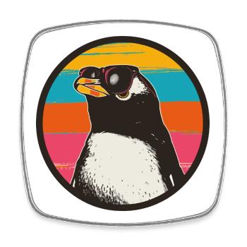 Penguin with Retro Sunset - Viereckiger Kühlschrankmagnet - Weiß - Vorne