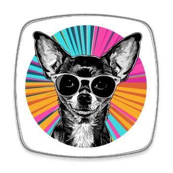 Chihuahua mit Retro Sonnenbrille - Viereckiger Kühlschrankmagnet - Weiß - Vorne