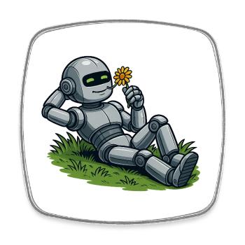 Roboter mit Blume auf einen Rasen - Viereckiger Kühlschrankmagnet - Weiß - Vorne