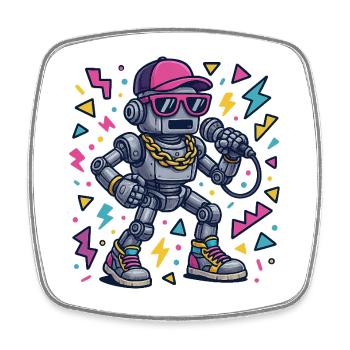 Roboter mit Hip-Hop Style und Farbdesign - Viereckiger Kühlschrankmagnet - Weiß - Vorne
