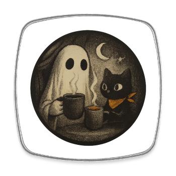 Nocturnal Meeting with Ghost Cat - Vintage Des - Square fridge magnet - white - Front