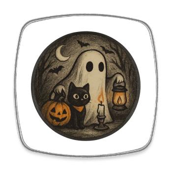 Scène de nuit d’Halloween effrayante avec chat - Magnet carré - blanc - Devant