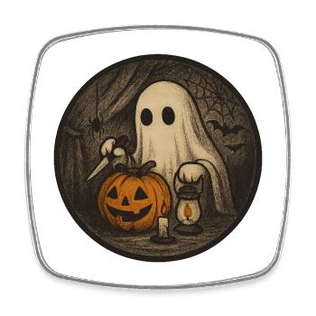 Scène fantôme vintage d’Halloween effrayante avec citrouille - Magnet carré - blanc - Devant