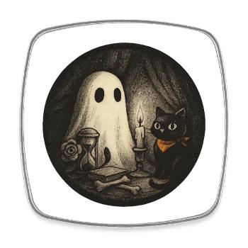 Nuit hantée chat magique illustration - Magnet carré - blanc - Devant