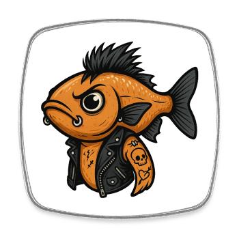 Fisch Punk Illustration Reisfeld-Rocker - Viereckiger Kühlschrankmagnet - Weiß - Vorne