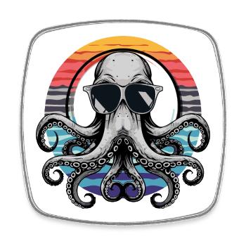 Oktopus mit Sonnenbrille - Viereckiger Kühlschrankmagnet - Weiß - Vorne