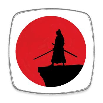 Samurai Silhouette vor rotem Mond - Viereckiger Kühlschrankmagnet - Weiß - Vorne