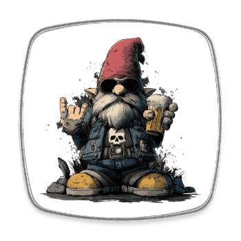 Garden gnome rocker drinks beer - Square fridge magnet - white - Front