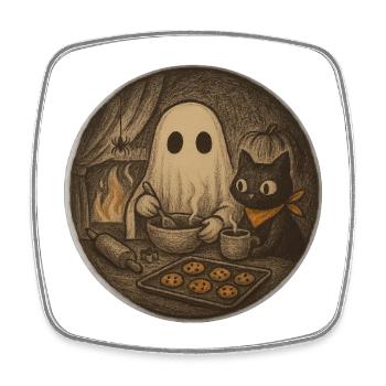 Ghost cooks cookies in the cuddle house - Square fridge magnet - white - Front