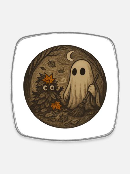 Ghostly Forest Night Illustration - Square fridge magnet - white