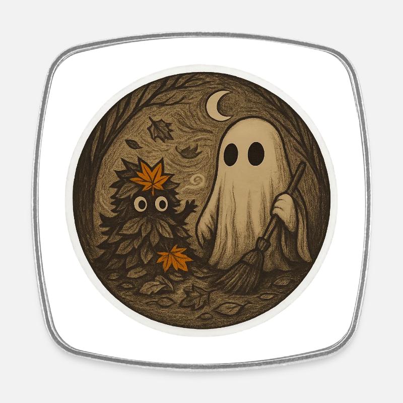 Ghostly Forest Night Illustration - Square fridge magnet - white