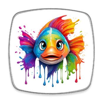 Coloured fish with colour explosion - Square fridge magnet - white - Front