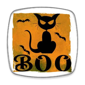 Halloween T-Shirt mit Katze und Buh-Text - Viereckiger Kühlschrankmagnet - Weiß - Vorne
