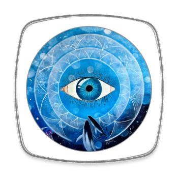 Mystic Blue Eye Mandala with Whale and Jellyfish - Square fridge magnet - white - Front